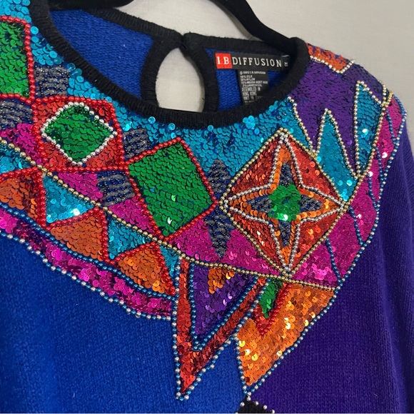 Vintage IB Diffusion Plus Size 1X  Sequin Beaded Silk Wool Sweater Tacky 1992 - Picture 6 of 6